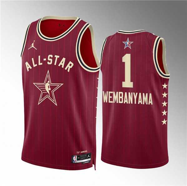 Mens 2024 All-Star #1 Victor Wembanyama Crimson Stitched Basketball Jersey->->NBA Jersey